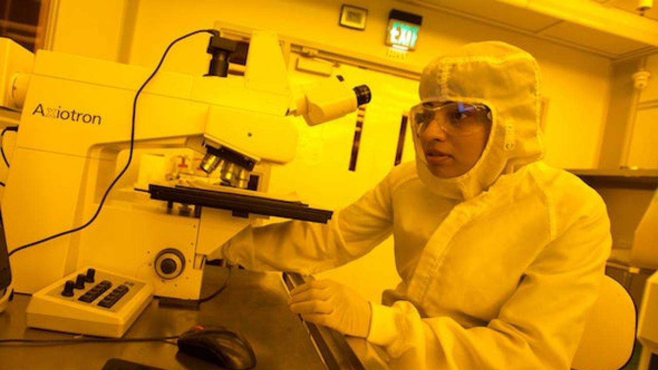 UC Davis electrical and computer engineering professor Srabanti Chowdhury in the cleanroom