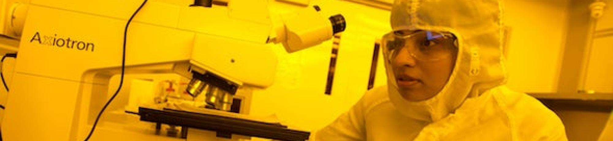 UC Davis electrical and computer engineering professor Srabanti Chowdhury in the cleanroom